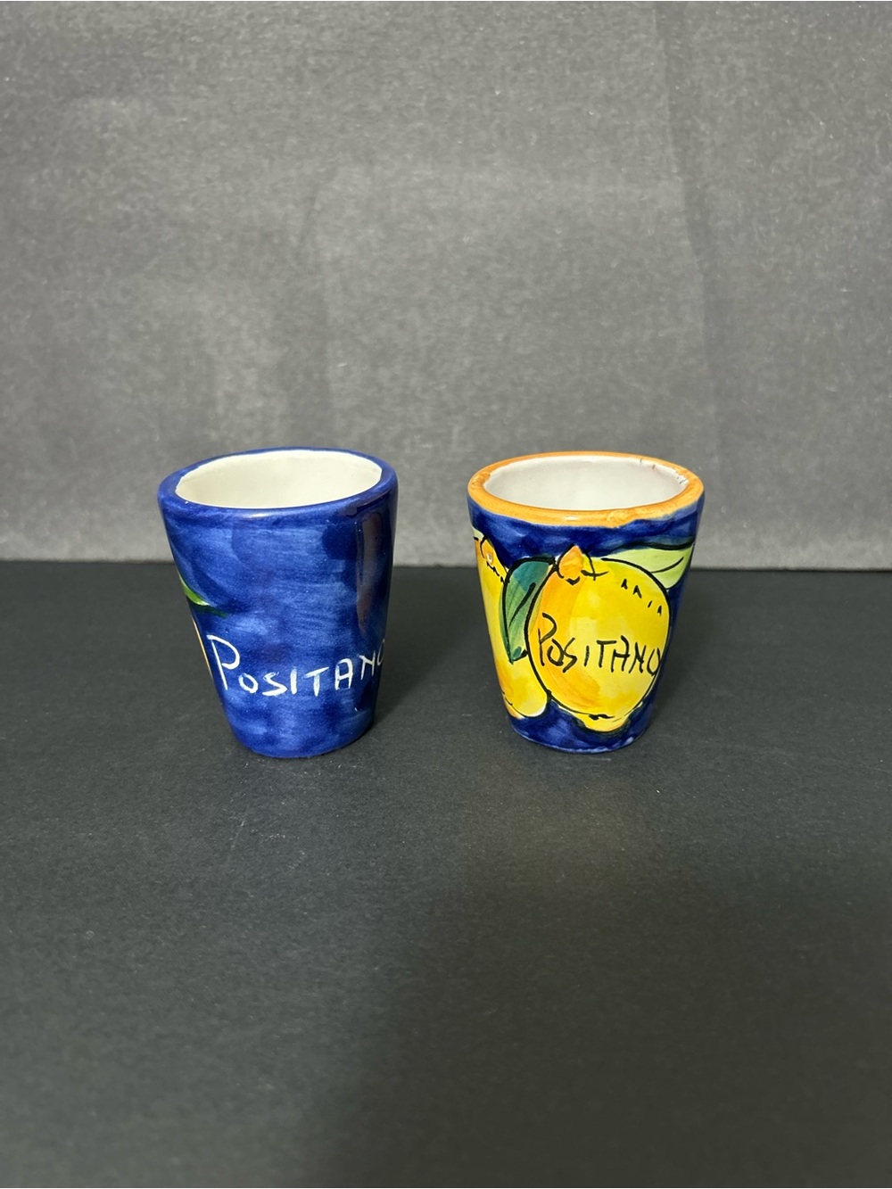 Italian Shot glasses Blue and Yellow Ceramic Set